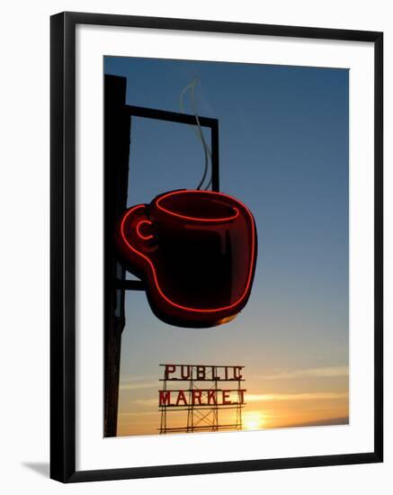 Neon Sign for Coffee, Post Alley, Seattle, Washington State, USA-Aaron McCoy-Framed Photographic Print