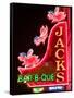 Neon Sign for Jack's BBQ Restaurant, Lower Broadway Area, Nashville, Tennessee, USA-Walter Bibikow-Framed Stretched Canvas