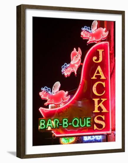 Neon Sign for Jack's BBQ Restaurant, Lower Broadway Area, Nashville, Tennessee, USA-Walter Bibikow-Framed Premium Photographic Print