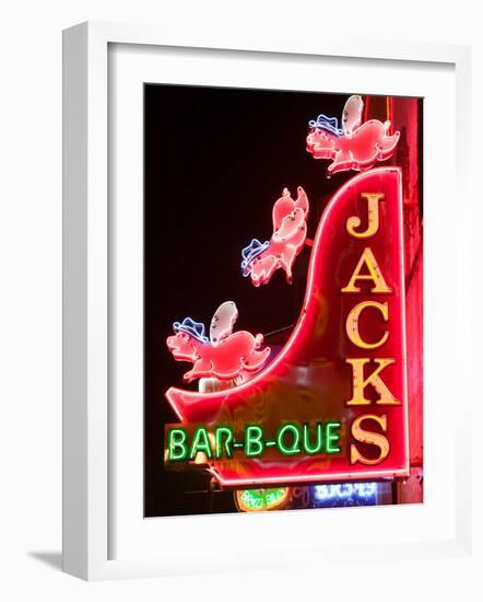 Neon Sign for Jack's BBQ Restaurant, Lower Broadway Area, Nashville, Tennessee, USA-Walter Bibikow-Framed Photographic Print