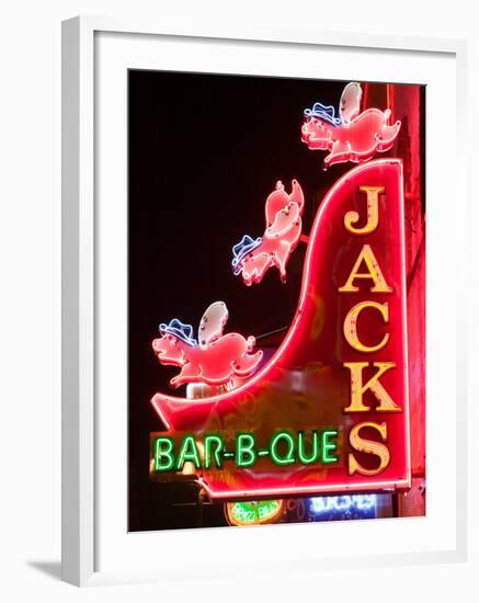 Neon Sign for Jack's BBQ Restaurant, Lower Broadway Area, Nashville, Tennessee, USA-Walter Bibikow-Framed Photographic Print