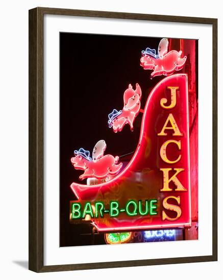 Neon Sign for Jack's BBQ Restaurant, Lower Broadway Area, Nashville, Tennessee, USA-Walter Bibikow-Framed Photographic Print