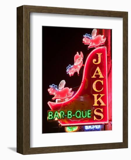 Neon Sign for Jack's BBQ Restaurant, Lower Broadway Area, Nashville, Tennessee, USA-Walter Bibikow-Framed Photographic Print