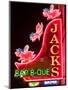 Neon Sign for Jack's BBQ Restaurant, Lower Broadway Area, Nashville, Tennessee, USA-Walter Bibikow-Mounted Photographic Print