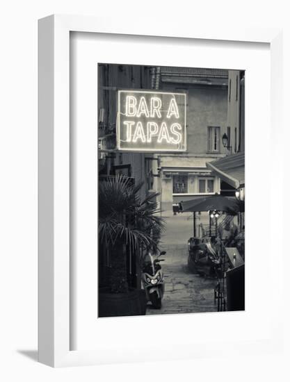 Neon Sign for Tapas Bar, Dusk, Ile Rousse, La Balagne, Corsica, France-Walter Bibikow-Framed Photographic Print