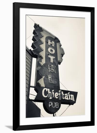 Neon Sign for the Chieftain Hotel and Pub, Squamish, British Columbia, Canada-Walter Bibikow-Framed Premium Photographic Print