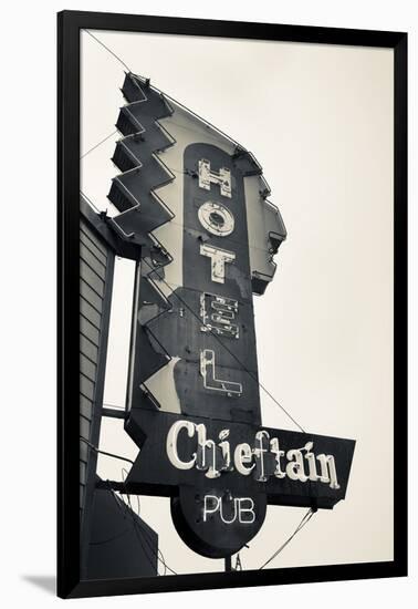 Neon Sign for the Chieftain Hotel and Pub, Squamish, British Columbia, Canada-Walter Bibikow-Framed Premium Photographic Print