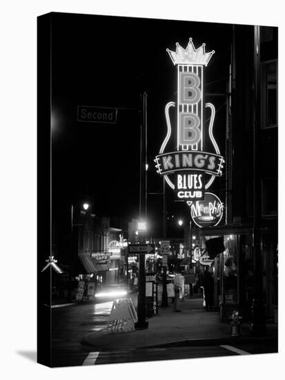 Neon sign lit up at night, B. B. King's Blues Club, Memphis, Shelby County, Tennessee, USA-null-Stretched Canvas