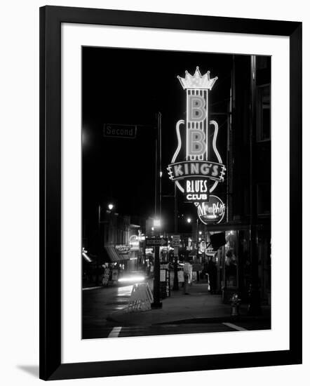 Neon sign lit up at night, B. B. King's Blues Club, Memphis, Shelby County, Tennessee, USA-null-Framed Photographic Print