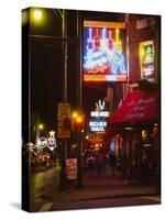 Neon Sign Lit Up at Night in a City, Rum Boogie Cafe, Beale Street, Memphis, Shelby County-null-Stretched Canvas