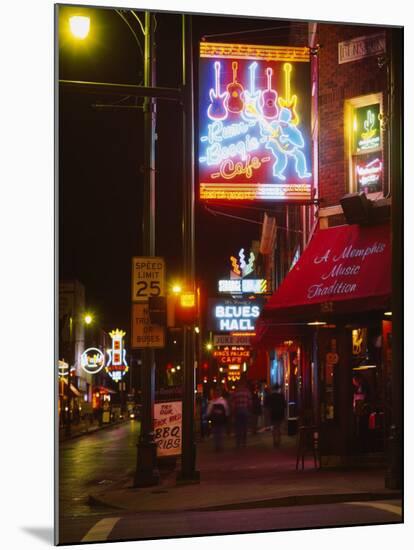 Neon Sign Lit Up at Night in a City, Rum Boogie Cafe, Beale Street, Memphis, Shelby County-null-Mounted Photographic Print