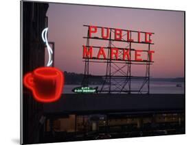 Neon Sign of Coffee Cup at Pike Place Market, Seattle, Washington, USA-Connie Ricca-Mounted Premium Photographic Print