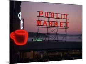 Neon Sign of Coffee Cup at Pike Place Market, Seattle, Washington, USA-Connie Ricca-Mounted Photographic Print