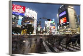 Neon Signs and Pedestrian Crossing (The Scramble) at Night, Shibuya Station, Shibuya, Tokyo, Japan-Stuart Black-Framed Photographic Print