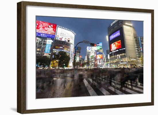 Neon Signs and Pedestrian Crossing (The Scramble) at Night, Shibuya Station, Shibuya, Tokyo, Japan-Stuart Black-Framed Photographic Print