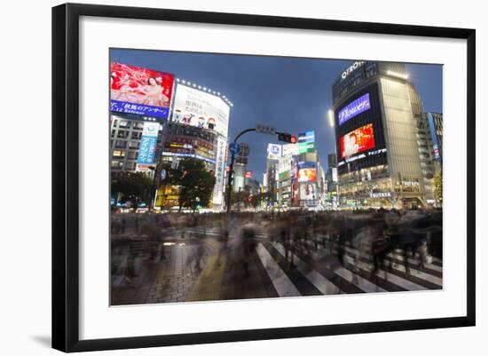 Neon Signs and Pedestrian Crossing (The Scramble) at Night, Shibuya Station, Shibuya, Tokyo, Japan-Stuart Black-Framed Photographic Print