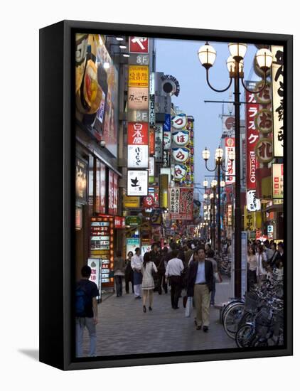 Neon Signs Bring Dotonbori Entertainment District to Life after Sunset, Osaka, Japan-null-Framed Stretched Canvas