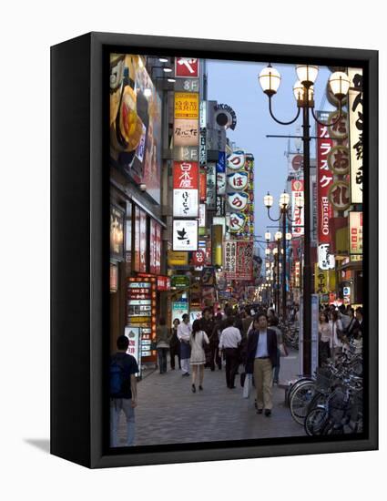 Neon Signs Bring Dotonbori Entertainment District to Life after Sunset, Osaka, Japan-null-Framed Stretched Canvas