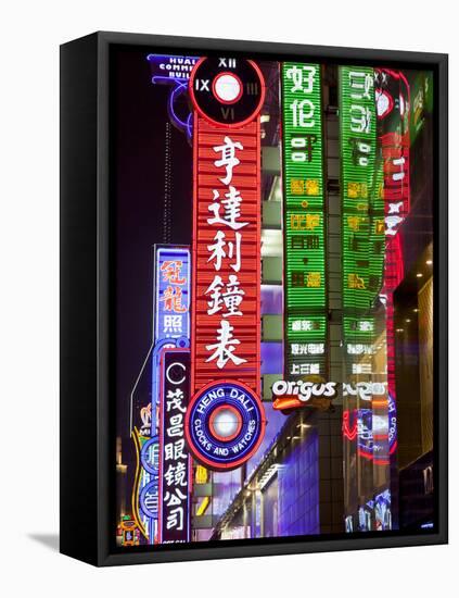 Neon Signs, Nanjing Road Shopping Area, Shanghai, China, Asia-Neale Clark-Framed Stretched Canvas