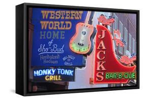 Neon Signs on Broadway Street, Nashville, Tennessee, United States of America, North America-Richard Cummins-Framed Stretched Canvas