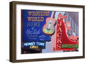 Neon Signs on Broadway Street, Nashville, Tennessee, United States of America, North America-Richard Cummins-Framed Photographic Print