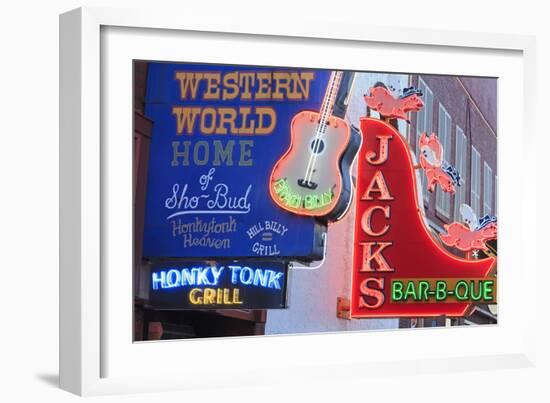 Neon Signs on Broadway Street, Nashville, Tennessee, United States of America, North America-Richard Cummins-Framed Photographic Print