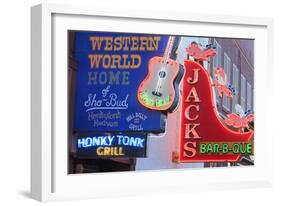 Neon Signs on Broadway Street, Nashville, Tennessee, United States of America, North America-Richard Cummins-Framed Photographic Print