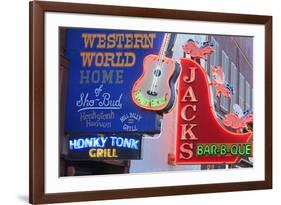 Neon Signs on Broadway Street, Nashville, Tennessee, United States of America, North America-Richard Cummins-Framed Photographic Print