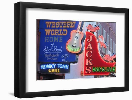 Neon Signs on Broadway Street, Nashville, Tennessee, United States of America, North America-Richard Cummins-Framed Premium Photographic Print