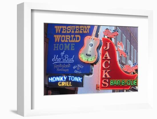 Neon Signs on Broadway Street, Nashville, Tennessee, United States of America, North America-Richard Cummins-Framed Photographic Print