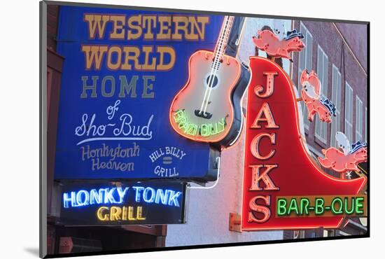 Neon Signs on Broadway Street, Nashville, Tennessee, United States of America, North America-Richard Cummins-Mounted Photographic Print