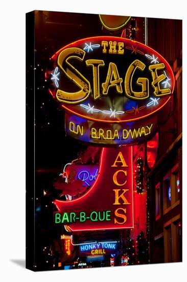 Neon Signs on Lower Broadway Area, Nashville, Tennessee, USA-null-Stretched Canvas