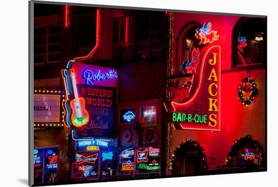 Neon Signs on Lower Broadway Area, Nashville, Tennessee, USA-null-Mounted Photographic Print