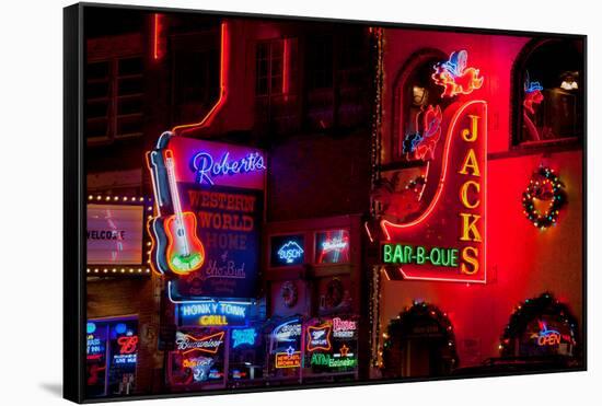Neon Signs on Lower Broadway Area, Nashville, Tennessee, USA-null-Framed Stretched Canvas