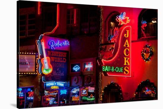 Neon Signs on Lower Broadway Area, Nashville, Tennessee, USA-null-Stretched Canvas