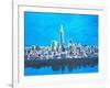 Neon Skyline of New York City Manhattan with One World Trade Center-Martina Bleichner-Framed Art Print