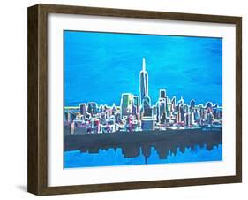 Neon Skyline of New York City Manhattan with One World Trade Center-Martina Bleichner-Framed Art Print