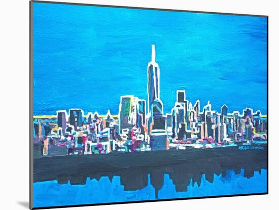 Neon Skyline of New York City Manhattan with One World Trade Center-Martina Bleichner-Mounted Art Print