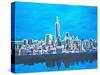 Neon Skyline of New York City Manhattan with One World Trade Center-Martina Bleichner-Stretched Canvas