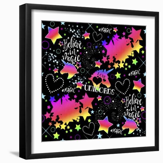 Neon Unicorn Pattern-Sheena Pike Art And Illustration-Framed Giclee Print