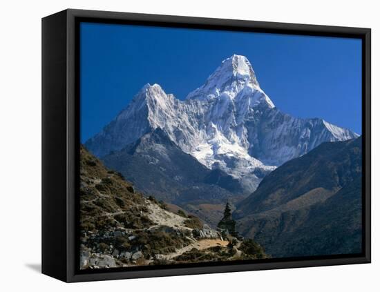 Nepal, Ama Dablam Trail, Temple in the Extreme Terrain of the Mountains-null-Framed Stretched Canvas