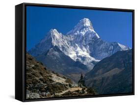 Nepal, Ama Dablam Trail, Temple in the Extreme Terrain of the Mountains-null-Framed Stretched Canvas