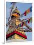 Nepal, Kathmandu, Swayambhunath Stupa and fluttering prayer flags in motion-Merrill Images-Framed Photographic Print