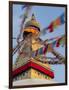 Nepal, Kathmandu, Swayambhunath Stupa and fluttering prayer flags in motion-Merrill Images-Framed Photographic Print