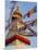 Nepal, Kathmandu, Swayambhunath Stupa and fluttering prayer flags in motion-Merrill Images-Mounted Photographic Print