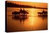 Nepal Loaded Bullock Carts Crossing Rapti River at Sunset-null-Stretched Canvas