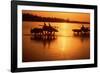 Nepal Loaded Bullock Carts Crossing Rapti River at Sunset-null-Framed Photographic Print