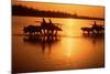 Nepal Loaded Bullock Carts Crossing Rapti River at Sunset-null-Mounted Photographic Print