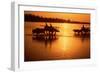 Nepal Loaded Bullock Carts Crossing Rapti River at Sunset-null-Framed Photographic Print