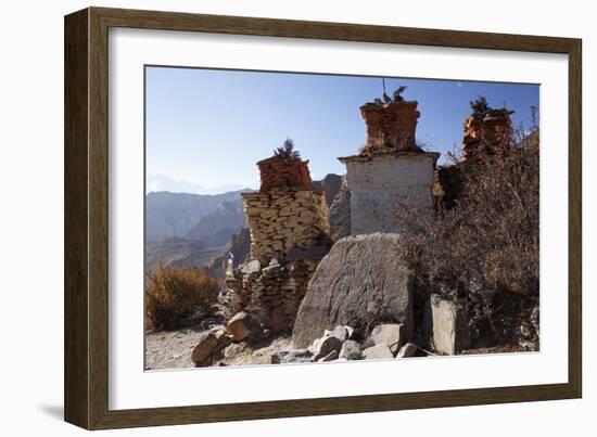 Nepal, Mustang. Chortens and an Ancient Stone Carving En Route Between Samar and Giling.-Katie Garrod-Framed Photographic Print